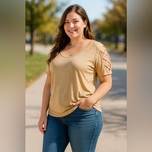 Retrology Beige Lattice Sleeve Top – Size 3X